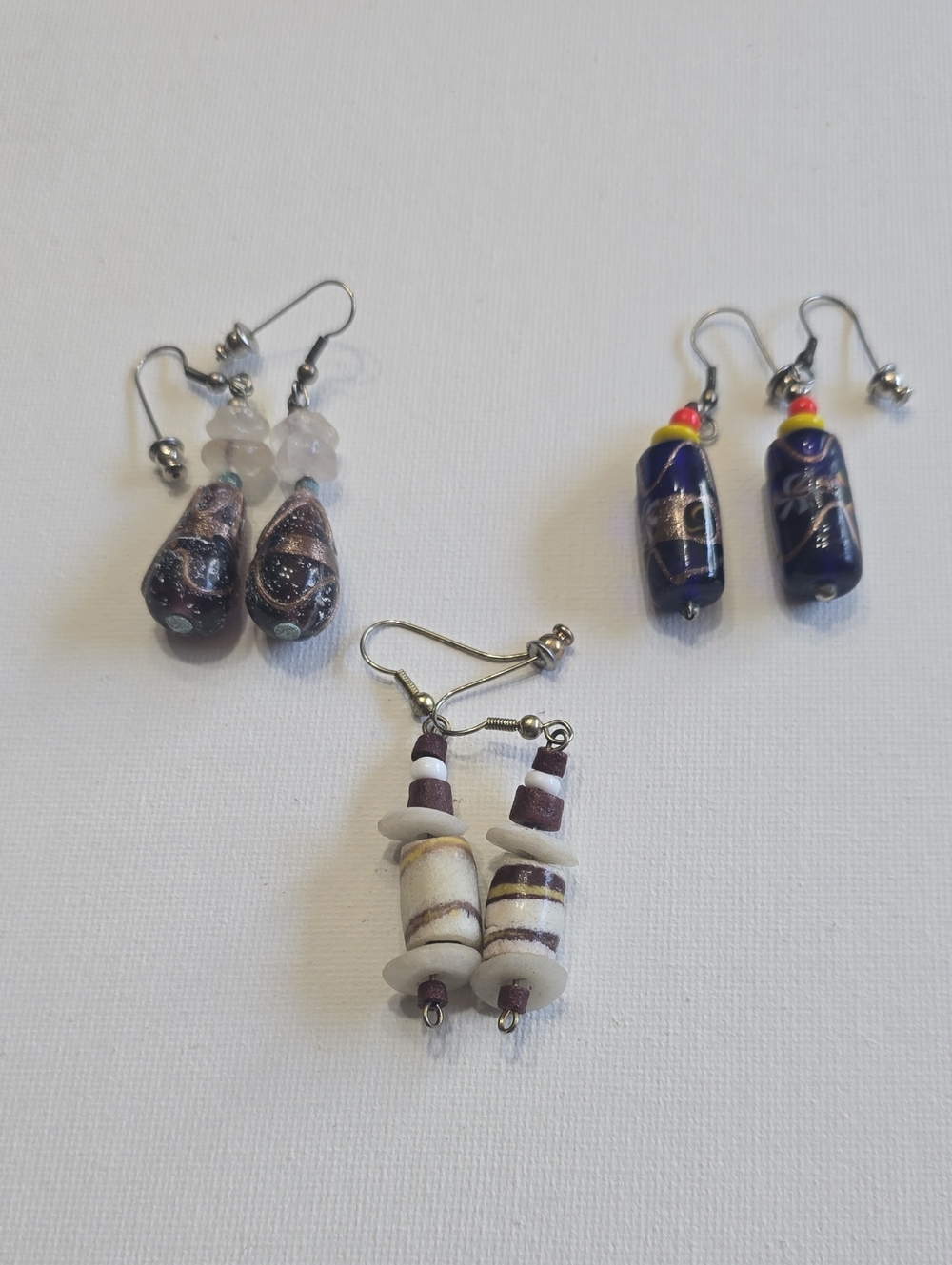 Handmade Multicolor Bead Drop Earrings - Set of 3